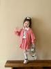 Primavera 2025 nueva ropa infantil ropa infantil coreana niñas jardín de infantes traje de cuadros rojos abrigo falda plisada