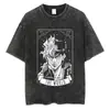 Camiseta Vintage Lavada Masculina Verão Hip Hop Streetwear