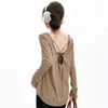 Ropa de Yoga para Mujer Camiseta Cover-up de Espalda Abierta con Abertura Sin Almohadillas en el Pecho Holgada Adelgazante Transpirable Espalda Abierta Fitness Manga Larga