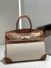 Bolsa Platina de Couro Genuíno Novo Estilo Transfronteiriço, Couro de Vaca com Tecido Bolsa Grande, Bolsa de Mão para o Dia a Dia, Bolsa Kelly de Alta Qualidade