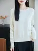 Suéter de Tricô Gola Redonda Canelado 100% Algodão Novo Outono/Inverno 2026 Manga Longa Cor Sólida Solto Base Camisa Top Feminino
