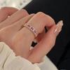 Otoño e Invierno Combinación Versátil Exquisito Anillo de Hileras de Diamantes Rosados Estilo Medieval Medio Anillo de Diamantes Completo Nicho para Mujer Lujo Ligero de Alta Gama Abierto Apilable Nuevo Producto