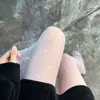Meias Brancas Ultrafinas Femininas Puro Desejo Coração de Seda Branco Bolinhas JK Anti-Puxões Sexy Seda Preta Artefato Perna Nu para o Verão