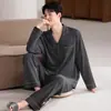 Pijama 100% algodón para hombre, ropa de casa de manga larga 100% algodón para primavera y otoño, talla grande, conjunto simple de cárdigan para hombres de mediana edad y jóvenes
