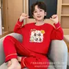 Pijama Infantil de Algodão Imitado para Meninas, Outono e Primavera, Roupas Festivas de Manga Longa Vermelhas para Meninas no Ano do Zodíaco, Adequado para Crianças Mais Velhas, Roupa de Casa para o Ano Novo