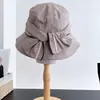 Chapéu de Balde Elegante com Laço Mistura de Algodão e Linho Feminino Outono Retrô Versátil Chapéu Bacia Roupa de Proteção Solar para Férias Viagem