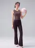 Conjunto de fitness con doble tirante, chaleco de yoga transpirable de secado rápido, pantalones de entrenamiento acampanados de cintura alta con control de abdomen, ajustados, para mujer