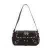 2025 Nuevo Estilo de Moda Chica Caliente Remaches Estampado de Leopardo Diseño Personalizado Motocicleta Bolso de Hombro Cruzado Debajo del Brazo Bolso Baguette para Mujer