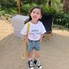 Camiseta de manga corta para niña, moderna, de verano, holgada, con estampado delantero y trasero, de media manga, ropa infantil moderna