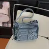 2026 Nuevo Bolso de Hombro Individual con Bordado de Estrella de Mezclilla para Mujer, Gran Capacidad, Múltiples Bolsillos, Versátil, Casual, para el Trabajo, Bolso Cuadrado Pequeño