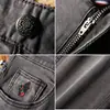 Estación europea primavera y verano fino importado mezclilla lavado a piedra molino gris ahumado elástico recto ajustado delgado jeans moda hombre