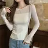 Suéter de Tricô Patchwork Semi-Transparente Puro e Sexy Feminino Manga Longa Camada Interna Fino Afinando Top Base Outono 2025 Novo
