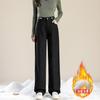Calça Jeans Forrada com Lã Feminina Outono e Inverno Nova Calça Reta Curta Feminina Estilo Coreano Tamanho Grande Espessada Solta Calça de Perna Larga