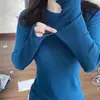 Blusa de tricô verde abacate de manga comprida para mulheres, outono e inverno, justa, modeladora, básica, simples