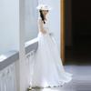 Vestido de Noiva Francês Leve Cetim Simples Gola Redonda Sofisticado Emagrecimento Princesa Noiva Casamento Sessão de Turismo Fio de Porta Cauda Estilo Mori