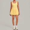 Vestido esportivo feminino para outono e verão com sutiã embutido e shorts anti-exposição, conjunto de tênis 21151
