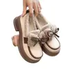 Zapatos de cuero para mujer estilo japonés que aumentan la altura, nueva colección de invierno 2026, con forro de felpa, detalle de lazo, suela de plataforma, estilo Mary Jane francés, zapatos de algodón