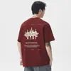 Camiseta tendência estilo americano bordada para homens, verão vintage moderna casual moda simples manga curta nicho versátil