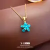 Elegante Colar de Flores Turquesa Estilo Francês, Corrente de Clavícula Estilosa e Versátil, Pingente de Luxo Leve de Nicho