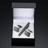 Jiaomei Oro y Plata Negro Ancla Nube Auspiciosa Patrón Cuadrado Cepillado Clip de Corbata Gemelos Set de Caja Regalo