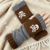 Guantes de Punto Cálidos y de Moda para Mujer de Otoño e Invierno, Guantes Cálidos para Exteriores de Medio Dedo con Hilo Acrílico y Diseño de Bloques de Color, Transfronterizo