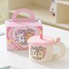 Caneca de cerâmica com estampa de cachorrinho de desenho animado para aniversário, xícara de café fofa com tampa, presente de aniversário, copo para beber