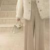 Pantalones de punto de pierna ancha con sentido del diseño y abertura lateral para mujer, nuevos de otoño e invierno, de cintura alta, adelgazantes, casuales y rectos.