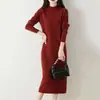 Vestido de Tricô Meia-Gola para Mulheres, Acima do Joelho Lã Fina Outono e Inverno Solto de Comprimento Médio Vestido Suéter Pulôver Camada Base