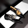 6282-6K92 Estilo Europeu e Americano Retro Salto Baixo Plataforma Sapatos Femininos Boca Rasa Bico Fino Metal Decorativo Sapatos de Uma Sola Femininos