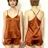 Conjunto sexy de dos piezas para mujer, fino, de seda artificial europea y americana, camisola y shorts, ropa de casa, ropa de dormir sexy y seductora