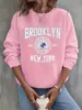 Suéter Casual de Moda para Mujer Otoño e Invierno Holgado Cómodo Cálido Brooklyn Los Ángeles Estampado Cuello Redondo Manga Larga