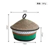 Cesta de Armazenamento de Cogumelo Tecida Colorblock de Corda de Algodão com Tampa à Prova de Poeira Cesta de Armazenamento de Lanches para Desktop Organizador de Utilidades Cesta de Armazenamento