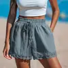 2025 Moda Femenina Europea y Americana Primavera y Verano Nuevo Encaje Adornado Playa Casual Suelto Cordones Pantalones Cortos