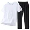 Traje Deportivo Casual de Seda de Hielo para Hombre Verano Conjunto de Dos Piezas para Hombre Pantalones Largos Camiseta de Manga Corta Traje Deportivo para Hombre