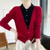 Suéter de Lã Tricotado com Costura Contrastante de Gola Nova para Outono e Inverno, Suéter Básico de Lã Pura All-match para Mulheres, Estilo Estrangeiro Falso Duas Peças
