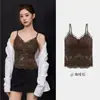 6130 Camisola de Renda Dupla Camada Amplificadora de Atmosfera com Bojos Embutidos, Não Precisa de Sutiã, Costas Bonitas, Para Usar por Dentro ou por Fora, Top Base Ajustado ao Corpo