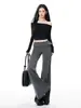 Pantalones de Traje Acampanados de Cintura Baja # Gris Yechuan, Nuevo Estilo Primavera con Diseño de Cinturón Ancho, Pantalones Bootcut Casuales Adelgazantes.