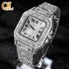 Relógio Masculino, Modelo Popular de Comércio Exterior, Formato Quadrado com Cravação Total de Diamantes, Relógio de Quartzo de Vidro Moderno e Mais Vendido Transfronteiriço, Relógio de Pulso Simples