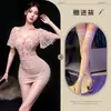 Qiaozi Sexy Transparente Escote Profundo Floral Rosa Gasa Cintura Alta Cadera Falda Traje Uniforme Lencería Sexy 421