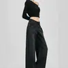 Jeans negros de pierna ancha para mujer, súper ventas primavera 2026, adelgazantes, con caída, hasta el suelo, pantalones de pierna recta estrecha para mujeres petite