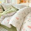 Ropa de cama de cuatro piezas de algodón y lino lavado de doble hilo clase A, funda de edredón floral, sábana, funda de edredón, juego de tres piezas para estudiante 4