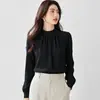 Tiro real alta calidad camisa de gasa de manga larga color albaricoque francés para mujer chic suelta diseño que cubre el abdomen sentido de diseño top de nicho