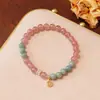 Pulsera Cristal de Fresa Riqueza Natural Rosa Fresco Dulce Moda Granate Cristal Rosa Flor de Durazno Joyería para Mujer