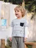 Camiseta infantil de manga comprida jellybaby outono bebê imitação de duas peças estampada roupa para menino de 5 anos top de outono infantil