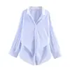 Para Comercio Exterior Europeo y Americano Transfronterizo Ropa de Mujer, Popular en Aliexpress, Camisa Versátil de Rayas Finas Azules para Commuter de Otoño