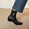 Botas Ankle Boots Slimming Elásticas Quadradas Retrô Comércio Exterior Transfronteiriço Tamanho Grande Salto Grosso Botas Curtas Quatro Estações Para o Trabalho Couro Macio Tamanhos 34 a 42 Feminino