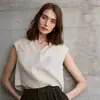 Liquidación de Vestido Camisa sin Mangas de Lino para Mujer, Verano Exportación Simple para Viajes al Trabajo Top Azul de Gama Alta