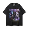 Transfronteriza Vintage Desgastado Floral Nuevo Primavera y Otoño Personaje de Anime Oversize Manga Corta Camiseta de Anime Estampada Manga Larga