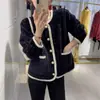 Abrigo tipo suéter de terciopelo de imitación visón, nuevo estilo Primavera y Otoño 2023, para mujer, estilo occidental, cárdigan a cuadros, suelto, estilo Chanel, top para mujer