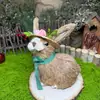 Figura de Conejo Tejida a Mano con Paja Estilo Bosque para Decoración de Ventana de Sala de Estar, Adorno Pequeño de Pascua, Accesorios para Fotografía